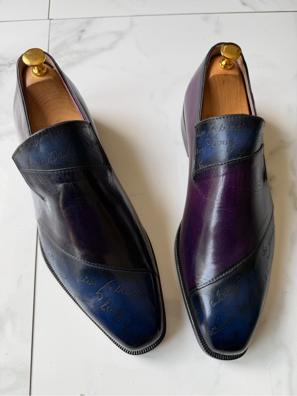 Men's Two-Tone Blue & Purple Leather Slip-On Loafers